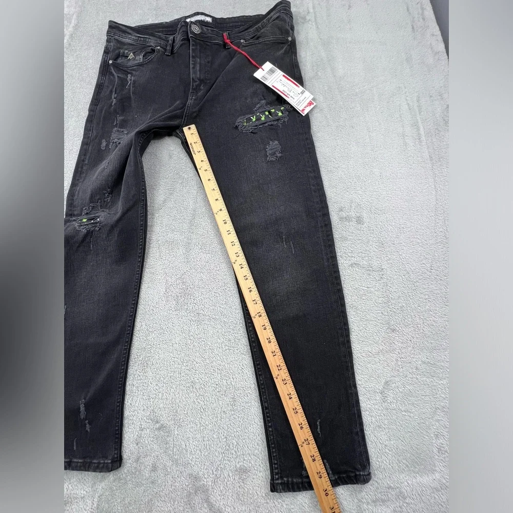 NEW Gio Bardolini Esteban 38‎ x 32 Black Distressed Denim Jeans
